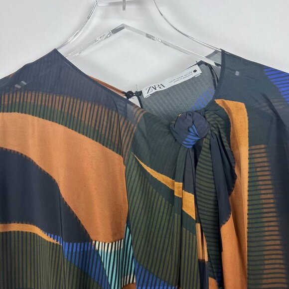 Zara Dress Women's M Multicolored Draped Limited Edition Knots Pleats Flowy Midi - Picture 4 of 14